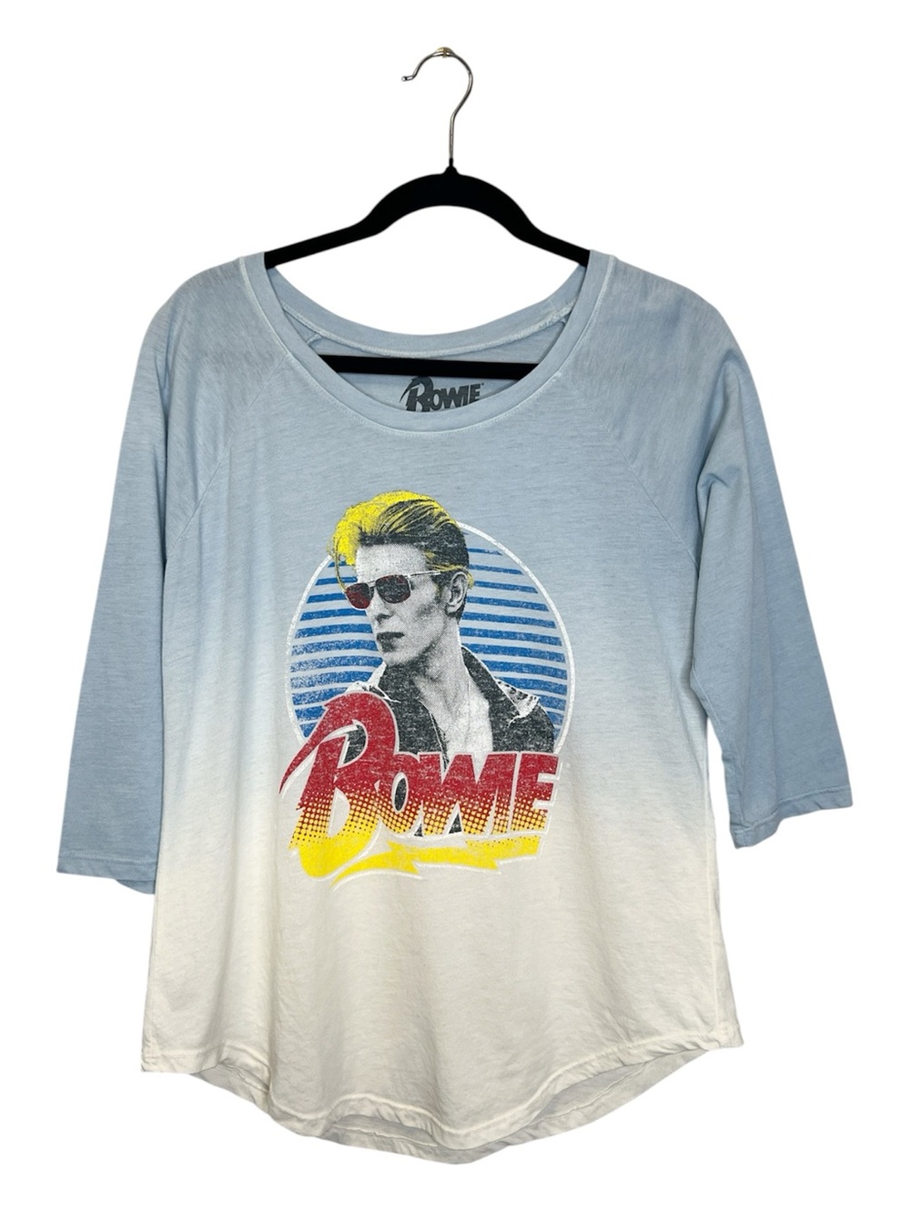 DAVID BOWIE Blue and White Ombre 3/4 raglan Sleeve Cotton Blend Top size Large